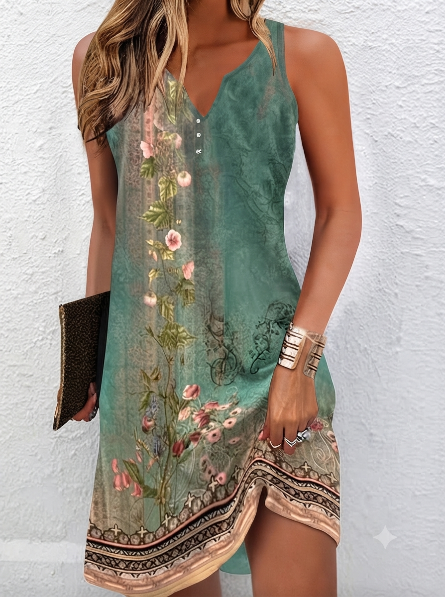Vestido corto verde con estampado