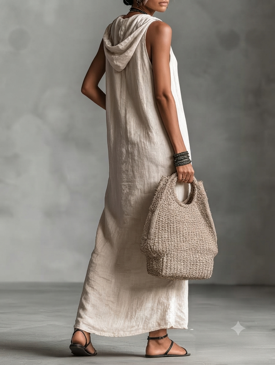 Vestido largo blanco con capucha